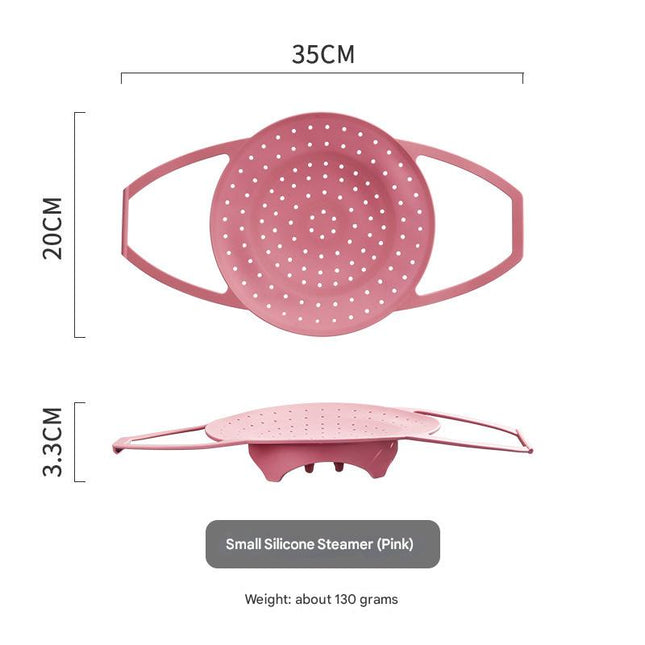 Small Pink Flexible Silicone Steamer Basket with Heat-Resistant Handles
