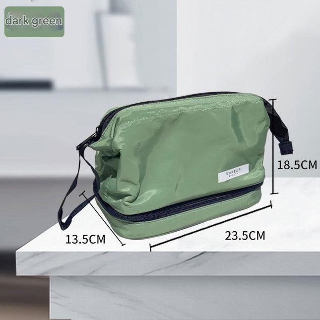 Dark Green Chic Dual-Compartment Makeup & Toiletry Bag