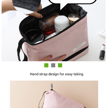 Dark Green Chic Dual-Compartment Makeup & Toiletry Bag - Large Capacity Travel Organizer with Brush Holder
