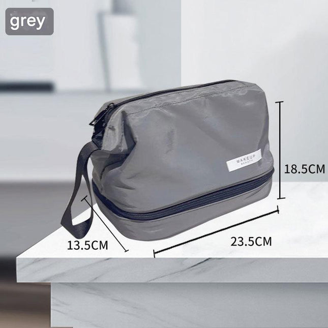 Grey Chic Dual-Compartment Makeup & Toiletry Bag