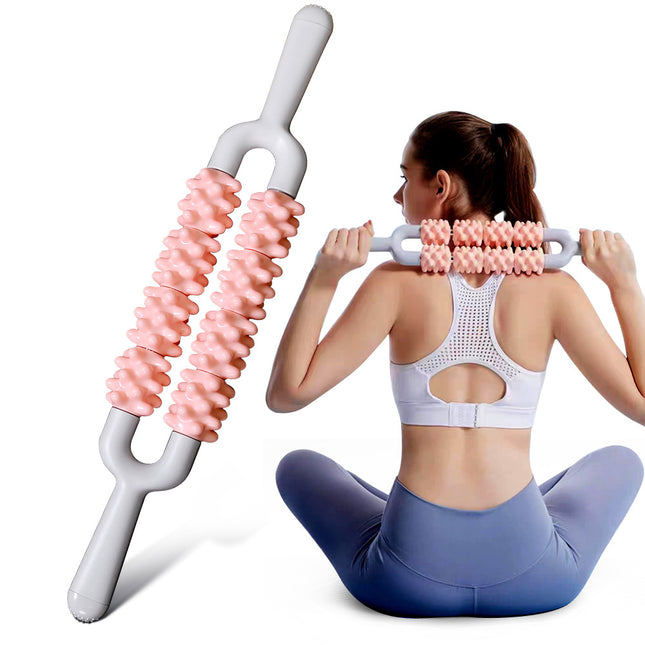 Pink and Grey Dual Row Spiky Muscle Roller Stick