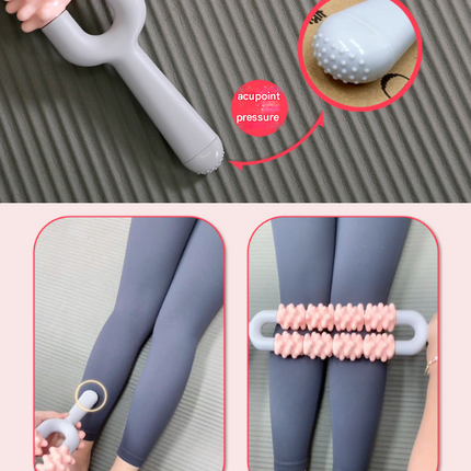 Pink and Grey Dual Row Spiky Muscle Roller Stick - Deep Tissue Massager for Back and Leg Recovery