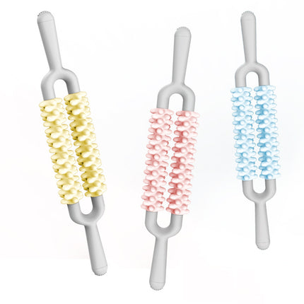 Yellow and Grey Dual Row Spiky Muscle Roller Stick - Deep Tissue Massager for Back and Leg Recovery