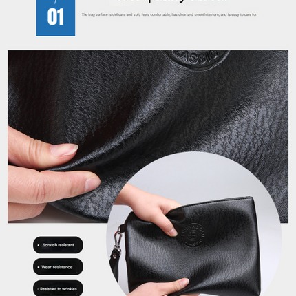 Black Classic Men's PU Leather Clutch Bag - Slim Business Wristlet & Travel Pouch