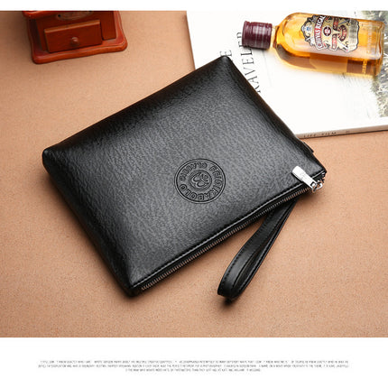 Coffee Classic Men's PU Leather Clutch Bag - Slim Business Wristlet & Travel Pouch
