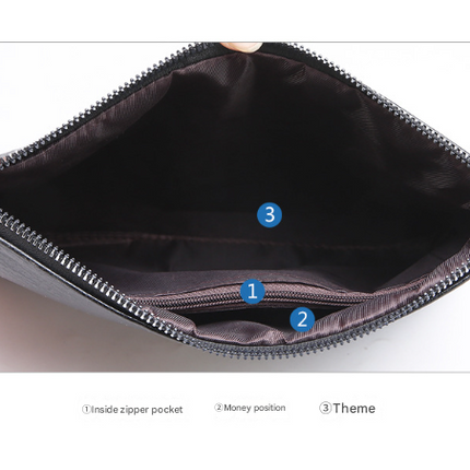 Brown Classic Men's PU Leather Clutch Bag - Slim Business Wristlet & Travel Pouch