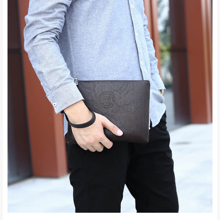 Brown Classic Men's PU Leather Clutch Bag - Slim Business Wristlet & Travel Pouch