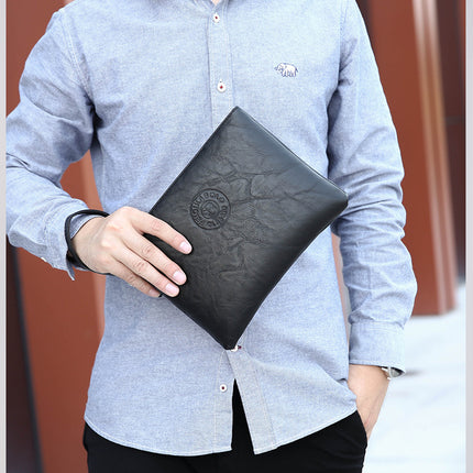 Brown Classic Men's PU Leather Clutch Bag - Slim Business Wristlet & Travel Pouch