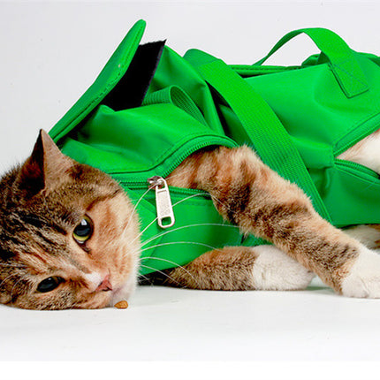 Size M Blue Multi-Functional Cat Grooming Bag - Anti-Scratch Restraint Pouch for Nail Trimming and Vet Visits