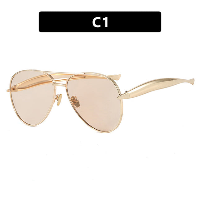 Style C1 Gold Frame Champagne Lenses Chic Oversized Aviator Sunglasses