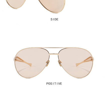 Style C1 Gold Frame Champagne Lenses Chic Oversized Aviator Sunglasses - Retro Metal Frame with UV400 Protection for Women