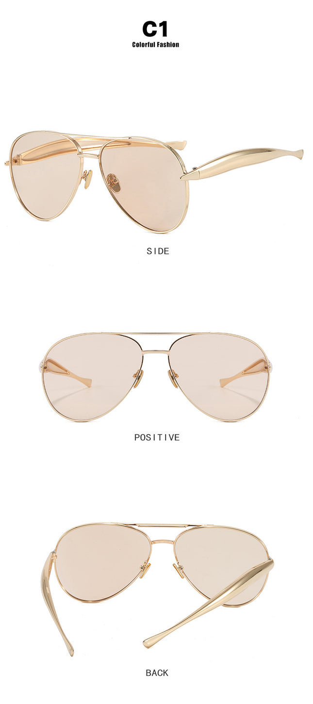 Style C1 Gold Frame Champagne Lenses Chic Oversized Aviator Sunglasses – product detail