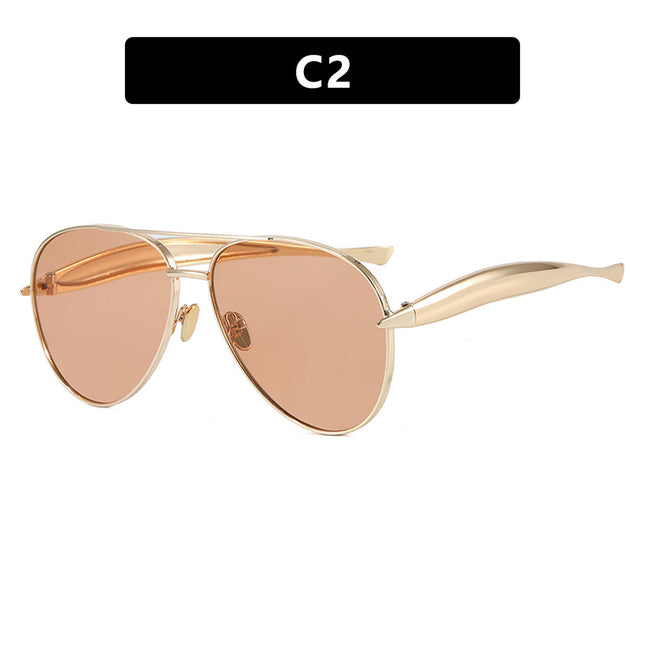 Style C2 Gold Frame Orange Lenses Chic Oversized Aviator Sunglasses