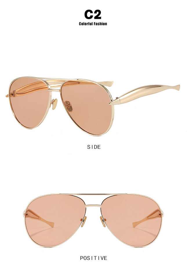 Style C2 Gold Frame Orange Lenses Chic Oversized Aviator Sunglasses – product detail