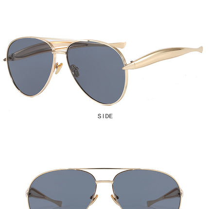 Style C3 Gold Frame Grey Lenses Chic Oversized Aviator Sunglasses - Retro Metal Frame with UV400 Protection for Women