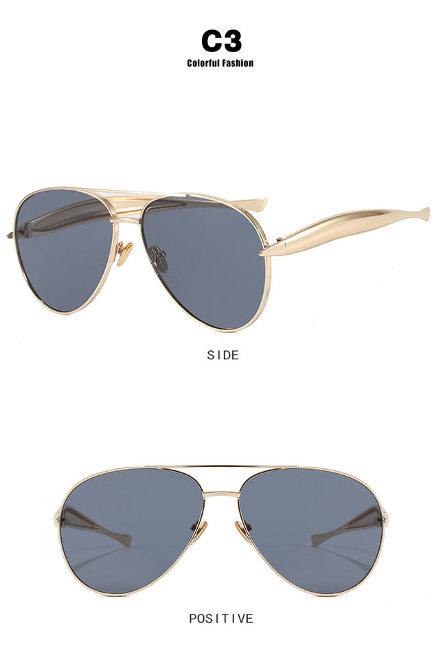 Style C3 Gold Frame Grey Lenses Chic Oversized Aviator Sunglasses – product detail