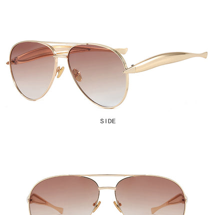 Style C4 Gold Frame Brown Lenses Chic Oversized Aviator Sunglasses - Retro Metal Frame with UV400 Protection for Women