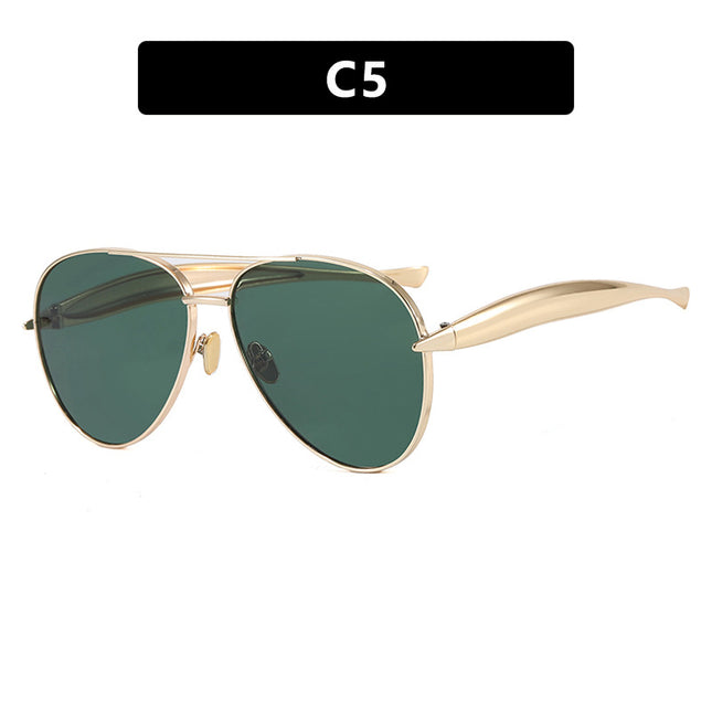 Style C5 Gold Frame Green Lenses Chic Oversized Aviator Sunglasses