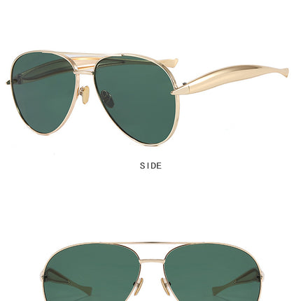 Style C5 Gold Frame Green Lenses Chic Oversized Aviator Sunglasses - Retro Metal Frame with UV400 Protection for Women