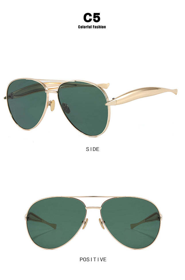 Style C5 Gold Frame Green Lenses Chic Oversized Aviator Sunglasses – product detail