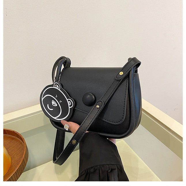 Black Chic PU Leather Crossbody Bag with Cute Bear Charm – product detail