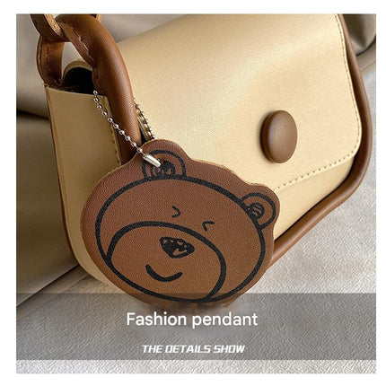 Black Chic PU Leather Crossbody Bag with Cute Bear Charm - Adjustable Strap Shoulder Purse