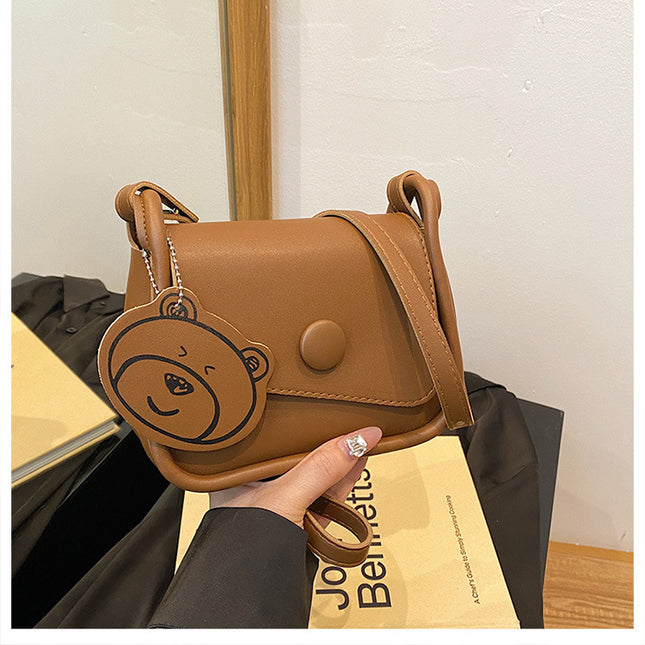 Brown Chic PU Leather Crossbody Bag with Cute Bear Charm – product detail