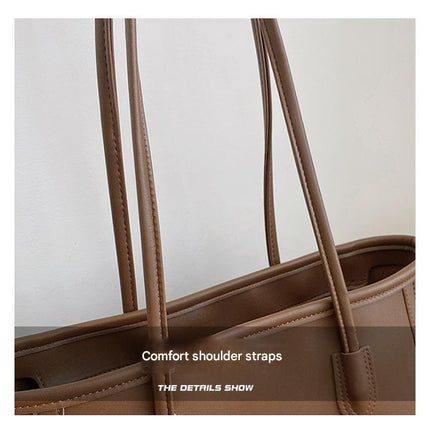 Brown Chic Large Capacity Tote Bag - PU Leather Commuter Shoulder Handbag for Women