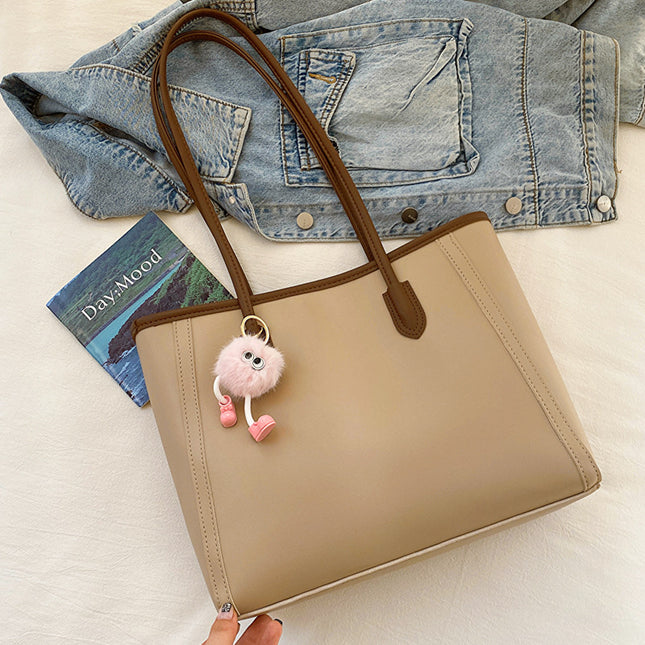 Khaki and Brown Chic Large Capacity Tote Bag