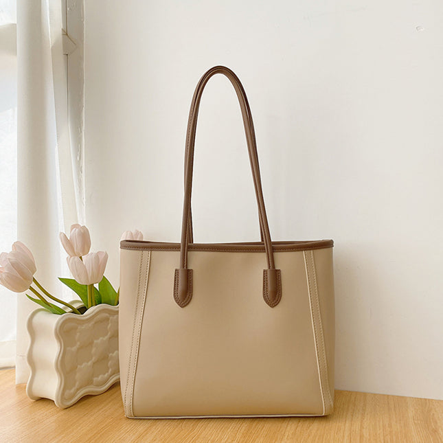 Khaki and Brown Chic Large Capacity Tote Bag – product detail