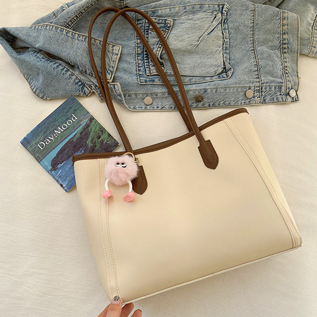 Beige and Brown Chic Large Capacity Tote Bag