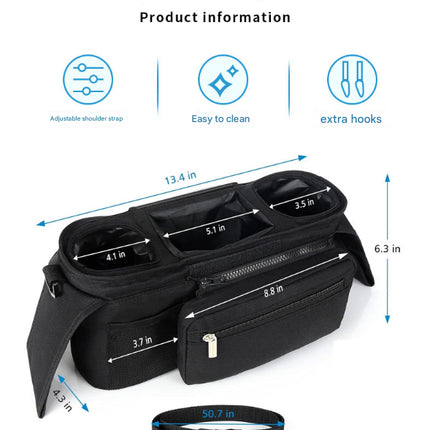 Blue Universal Stroller Organiser Caddy with Insulated Cup Holders and Detachable Wristlet