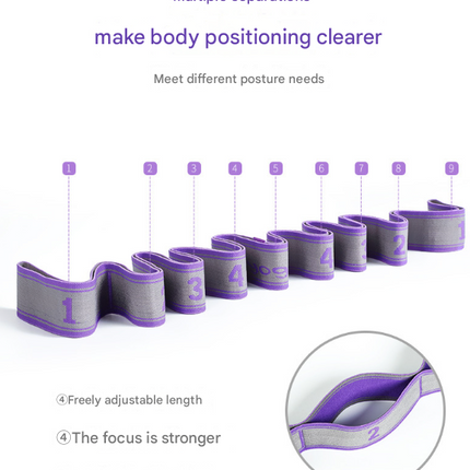 Blue and Purple 9-Loop Yoga Stretch Strap - Numbered Band for Flexibility and Physical Therapy