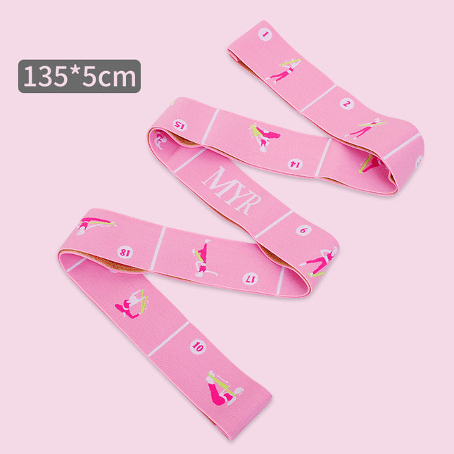 Pink Instructional Yoga Stretch Strap with Embroidered Pose Guide