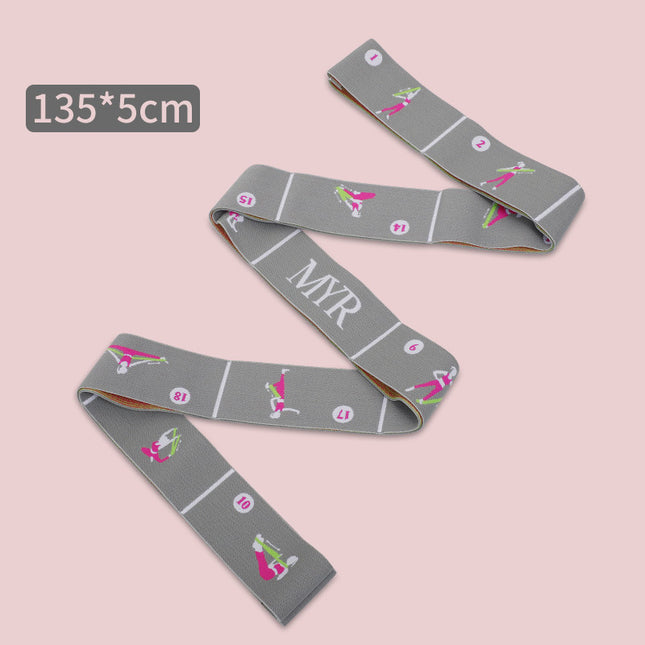 Grey Instructional Yoga Stretch Strap with Embroidered Pose Guide