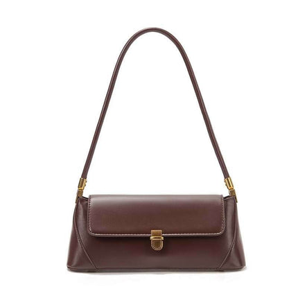 Black Elegant Vintage Baguette Shoulder Bag - Chic PU Leather Underarm Purse with Gold Clasp