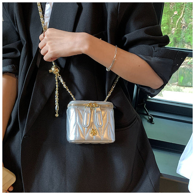 Silver Chic Quilted Mini Box Crossbody Bag