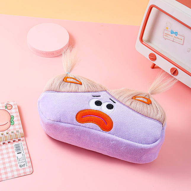 Purple and Blonde Hair Cute Plush Monster Pencil Case