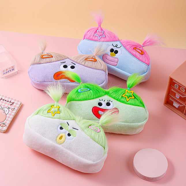 Light Green and Green Hair Cute Plush Monster Pencil Case – product detail
