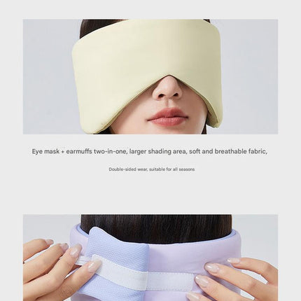 Beige Reversible All-Season Sleep Mask - Cooling & Warming with Sound Muffling Ear Covers Function
