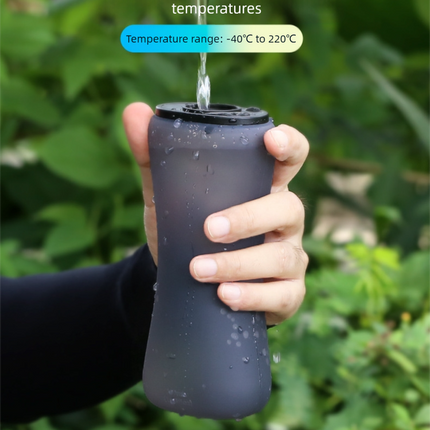 Blue Collapsible Handheld Running Flask - 350ml Lightweight Silicone Water Bottle with Bite Valve