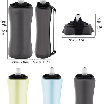 Black Collapsible Handheld Running Flask - 350ml Lightweight Silicone Water Bottle with Bite Valve