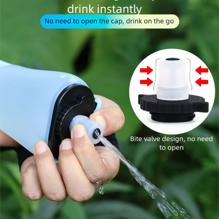 Black Collapsible Handheld Running Flask - 350ml Lightweight Silicone Water Bottle with Bite Valve