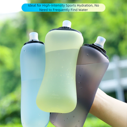 Yellow Collapsible Handheld Running Flask - 350ml Lightweight Silicone Water Bottle with Bite Valve