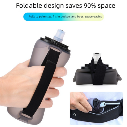 Yellow Collapsible Handheld Running Flask - 350ml Lightweight Silicone Water Bottle with Bite Valve
