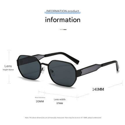 Black Frame and Black Grey Lenses Modern Retro Geometric Sunglasses - Chic Metal Frame with UV400 Lenses and Black PU Leather Protective Case
