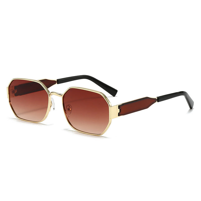 Gold Frame and Brown Lenses Modern Retro Geometric Sunglasses