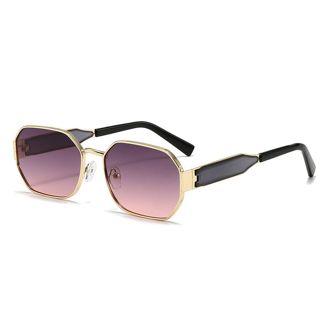 Gold Frame and Pink Grey Lenses Modern Retro Geometric Sunglasses