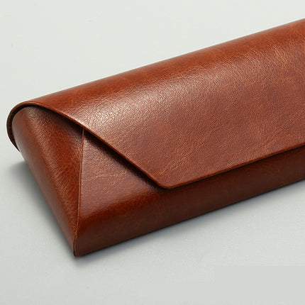 2 Pcs Brown Vintage Style PU Leather Eyewear Case - Protective Hard Shell with Soft Lining