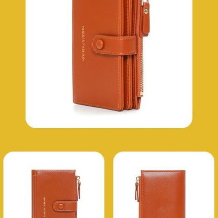 Light Brown Compact Bifold Wallet for Women - High Capacity PU Leather Purse with Zipper Coin Pocket